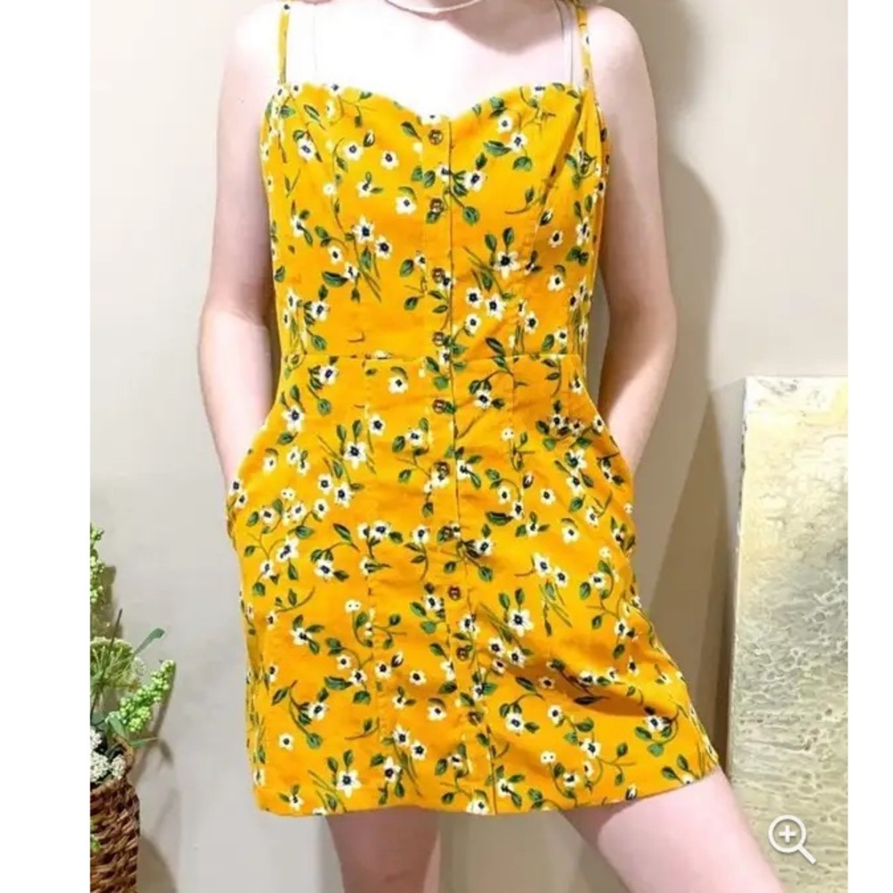 Lush Women’s S Yellow Floral Corduroy Sleeveless Mini Dress, Lush Dresses